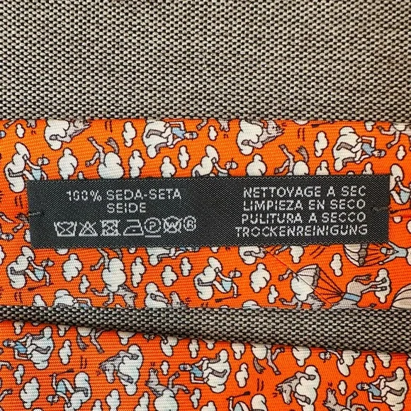 NEW Authentic Hermès Orange Paris Silk Tie Jockey Horse Clouds Print - Picture 8 of 12